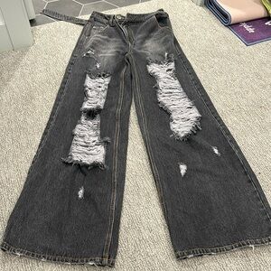 CPLUS SERIES Women's Distressed Deconstructed Waist Wide-Leg Jeans